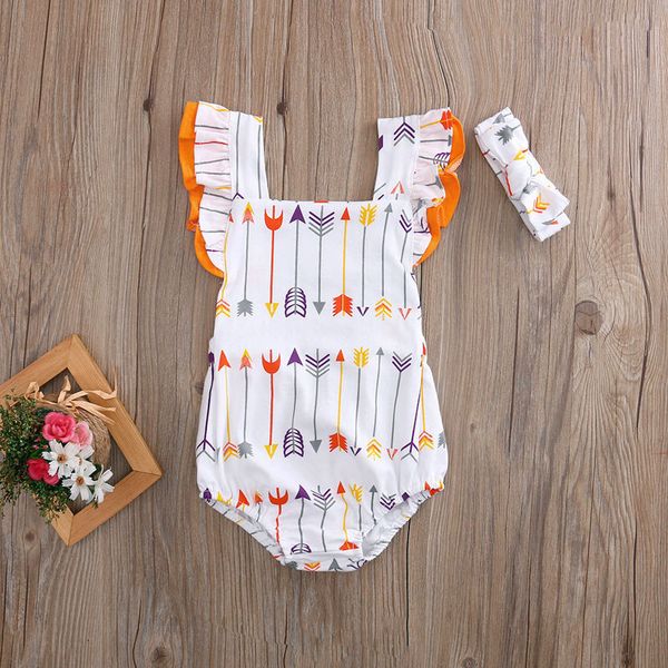 

newborn baby girls arrow jumpsuit bodysuit+ headband clothes outfit set, Blue