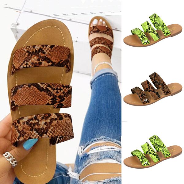 

chinelo slippers women shoes woman slippers ladies roman snake pattern beach sandals large size flat chaussures femme, Black