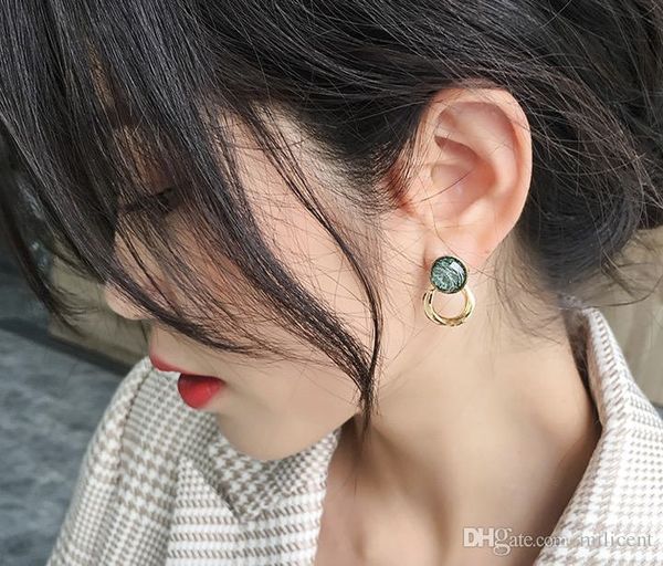 

2019 new arrival popular retro hongkong japanese korean version style simple temperament ear stud crystal gold plate stud for women jewelry, Golden;silver