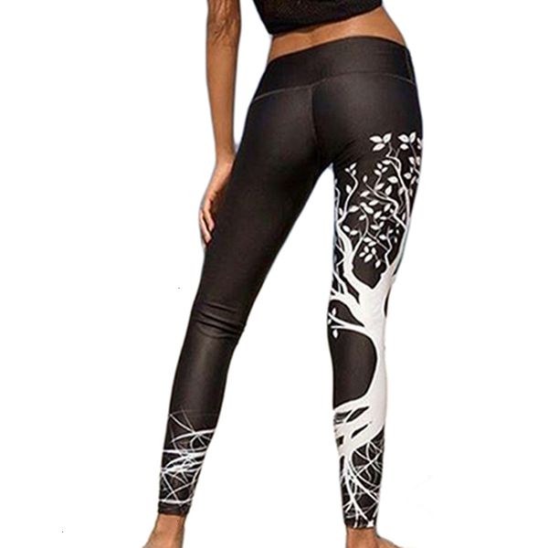

tights leggings quality 3d print tree legging women high waist skinny push up jeggings fitness stretchy sporting full pantlones, Black