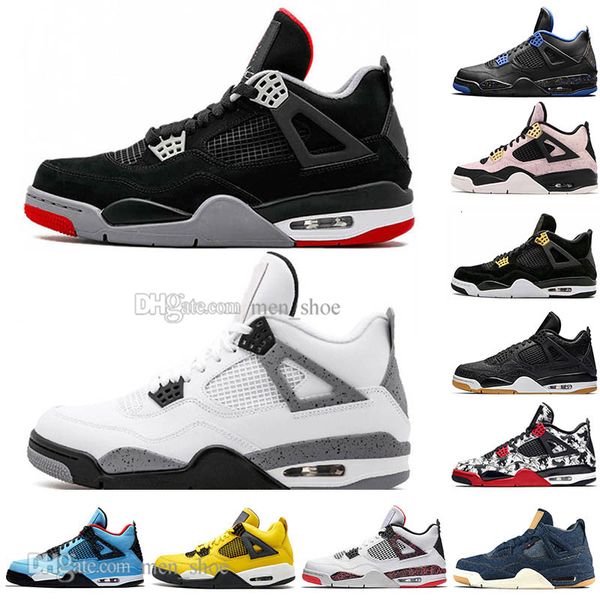 

athletic bred 4 4s what the cactus jack laser wings mens basketball shoes denim blue tattoo pale citron men sports designer sneakers