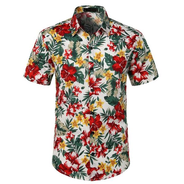 

new men summer hawaiian shirts summer floral printed male cotton beach short sleeve camp shirt, White;black