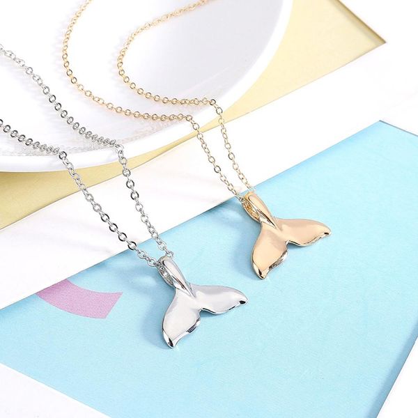 

whale tail pendant boho necklace for women dolphin fishtail choker colar mermaid silver necklaces jewelry accessories, Golden;silver