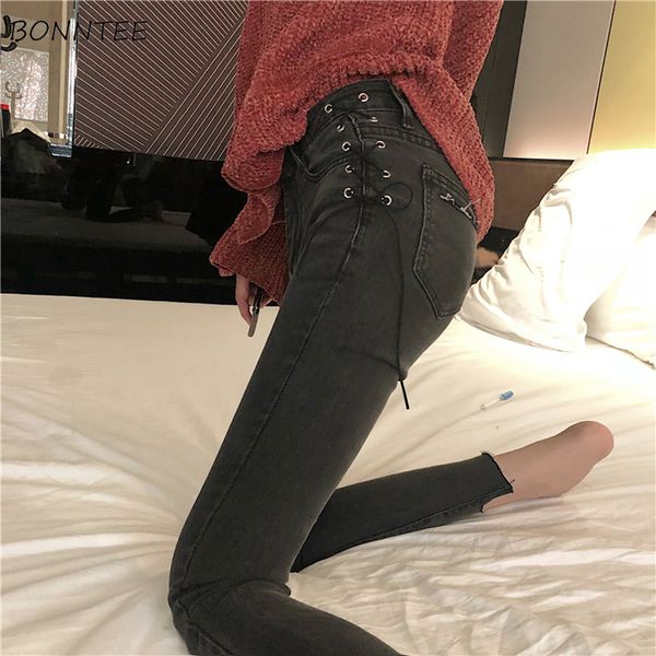 

jeans women korean style elegant ladies chic trouser pocket womens leisure high waist slim ladies jean all-match retro denim new, Blue