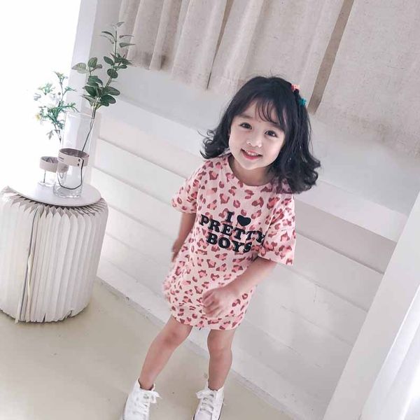 

girls fashion short sleeve t-shirts kids designer long shirts girls leopard and letter print children new t-shirts new 2020, Blue