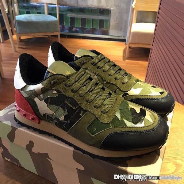

2018 valentin trainers mens sneakers stylish leather shoes fashion sneaker green noir camo leather shoes with box