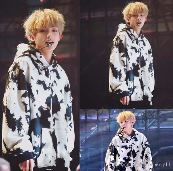 

hooded sweater female white graffiti male loose tide brand coat clothes print contrast color casual pocket long sleeve, Black