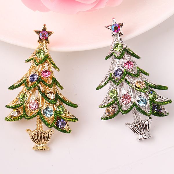 Atacado-Natal árvore broche novo europeu e americano moda diamante retro terno pino comércio exterior natal jóias