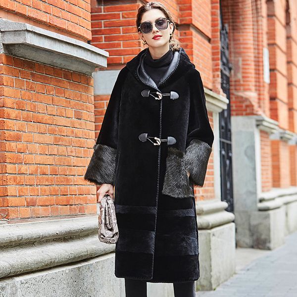 

natural real fur coat female wool jacket autumn winter coat women clothes 2019 luxury vintage double-faced fur zt4979, Black