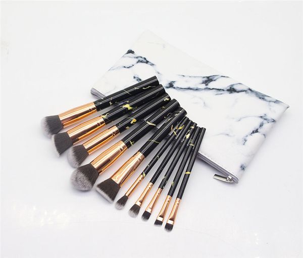 

3colors 10pcs/set marble makeup brushes blush powder eyebrow eyeliner highlight concealer contour foundation with bag dhl ing