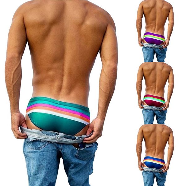 

oeak brand new swimming men briefs stripe print mens swimwear beach shorts men boardshorts male swimming trunks, Black;white