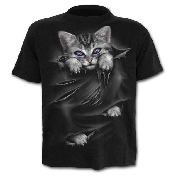 

dressing2020 new cool футболка с cat pattern summer casual коротким рукавом o-образным вырезом топы 3d cat печатные streetwear животных мужс, White;black