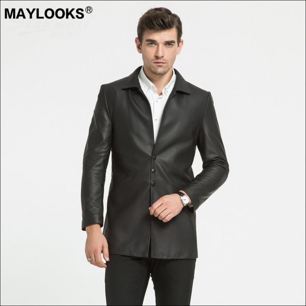 

maylooks 2019 new sheep skin lapel, spring and autumn leather suit, business casual men's coat, ws110, Black