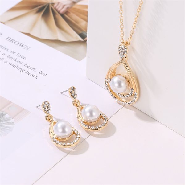 

pearl jewelry sets fashion personality water drop necklace earrings jewellery 2pc / set elegant charm jewelry, Silver