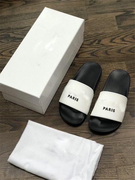 

paris luxury designer mens womens summer sandals beach slide luxury slippers ladies casual shoes print leather solid color 36-45 with box, Black