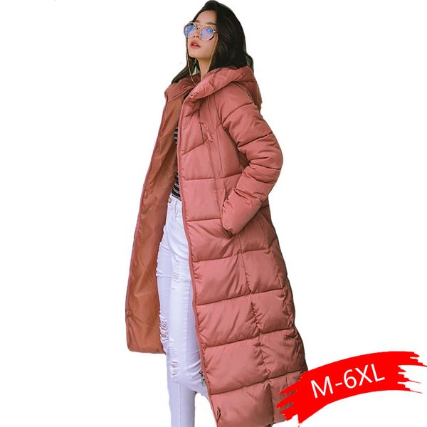 

2019 winter women jacket x-long hooded cotton padded female coat warm outwear womens parka manteau femme hiver, Black