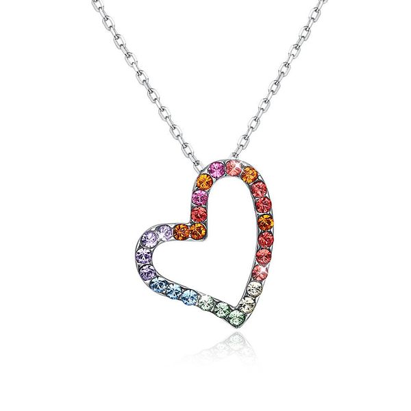 

swarovski element colorful heart-shaped necklace s925 sterling silver crystal pendant necklace high-end party jewelry gift