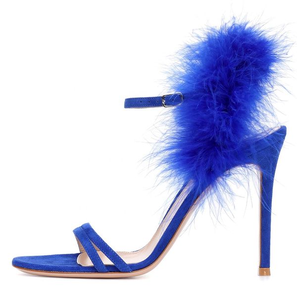 

ladies summer 2020 strappy women open toe high heel party shoes black evening dress shoes blue heels gorgeous fur sandals