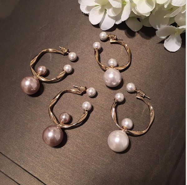 

korean fashion double-sided pearl irregular earrings sweet earrings, Golden;silver