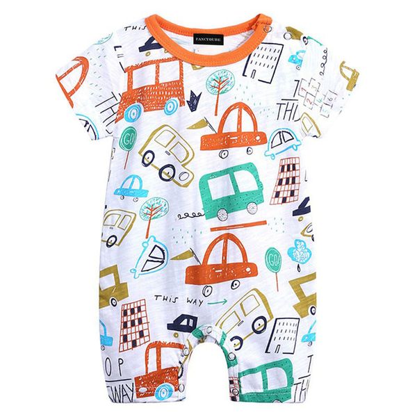 

2020 summer newborn baby jumpsuit romper cartoon printed short sleeved breathable infant cotton jumpsuits 59-90 yards, Blue