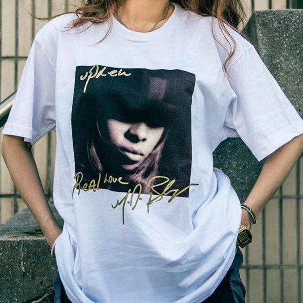 

19FW Box Logo Mary.J Blige Подпись Печать Футболки Мода Улица Мужчины Женщины Хип-Хоп С Корот