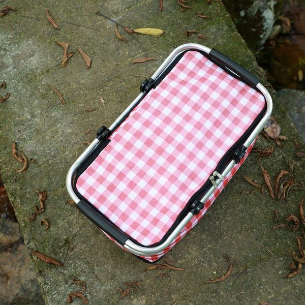

29l large capacity insulated picnic basket bbq drinks cooler bag collapsible case for family outdoor traveldescription, Blue;pink