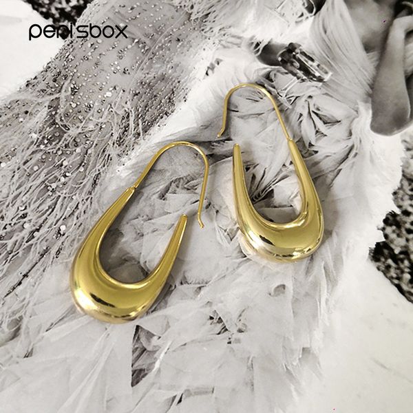 

peri'sbox u shaped gold metalic drop earrings for women statement horseshoe big earrings jewelry oorbellen hangers, Golden