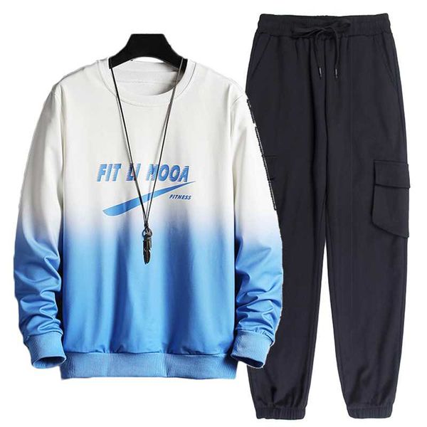 

мужские tracksuit 2 piece set люди sportswear мужской gradient sweatsuit письмо печать запуск костюм с длинным рукавом толстовка set plus si, Gray