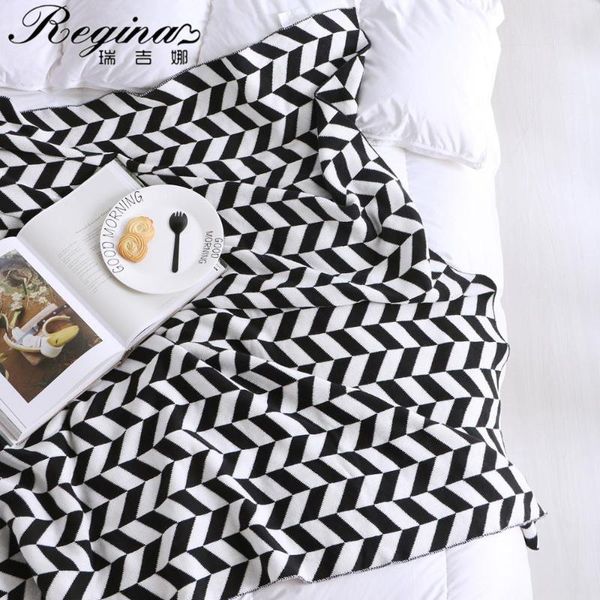 

regina plaid blanket classic black white cotton knit throw blanket home decoration sofa cover chair cover office nap quilt 2020