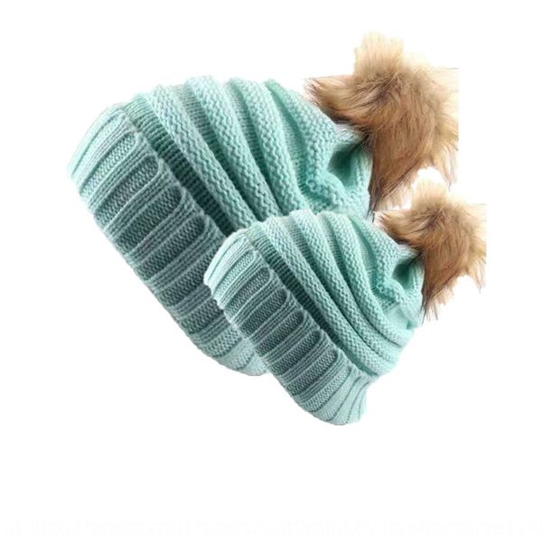 

wool knitted wool hat parent-child suit winter warm children's warm ball fur ball cap hat pullover pile cap 2019, Yellow