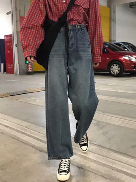 

women jeans vintage high waist wide leg denim trousers pants loose fashion harajuku womens full-length jeans, Blue