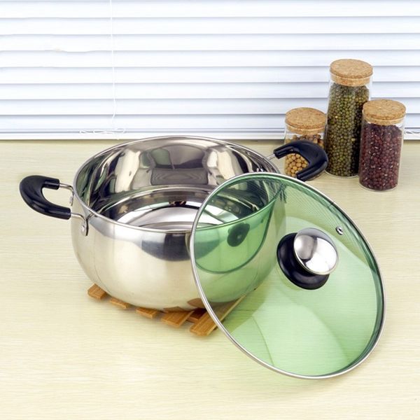 

1 шт нержавеющей стали кук горшок stockpot с крышкой кастрюля молока посуда 14,5 / 16/18/20/22 / 24см общее использование для плиты 66cy газ