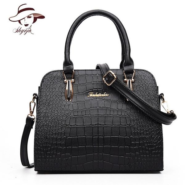 

vintage handle pu leather women handbag solid color black crocodile tote female messenger shoulder bag