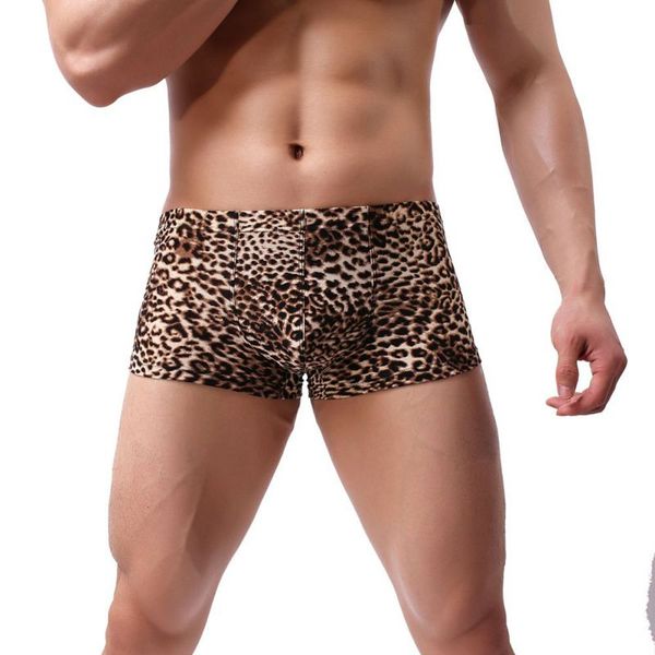 

men's soft breathable leopard print pouch boxer shorts men fashion design stretch underwear trunks, Black;white