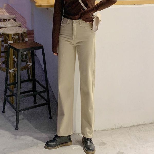 

shijia 2019 ladies trousers women autumn winter denim pants casual solid wide leg pants high waist loose female straight jeans, Blue