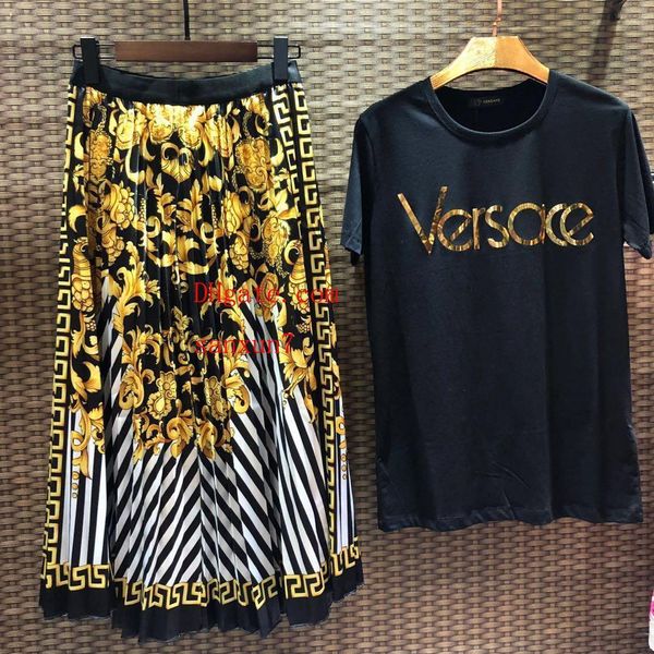 

women 2 piece set o neck printing slim fit short sleeve a version skirt elegant lady two piece set womens clothing d-g4, White