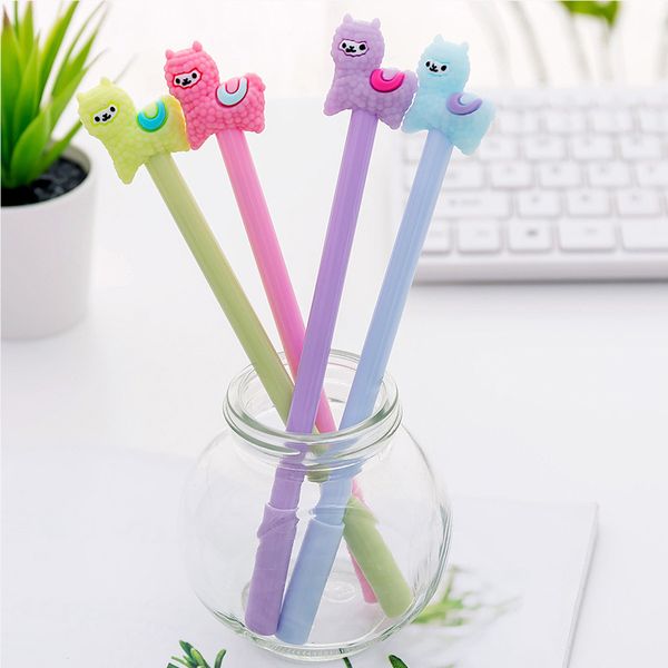 

4 pcs/lot cartoon alpaca sheep gel pen cute student office stationery school water gel ink pen black ink signature escolar