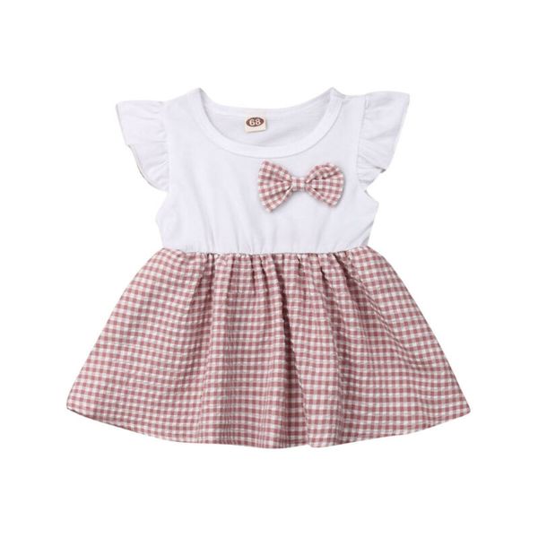 

white baby girl plaid dress infants toddler girl's sleeve bowknot mini dress lovely 0-24m, Red;yellow