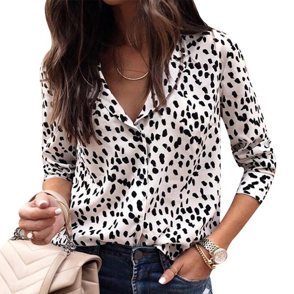 

litthing new spring fashion women fashion blouses women v-neck leopard casual print tunic long sleeve button down shirt, White
