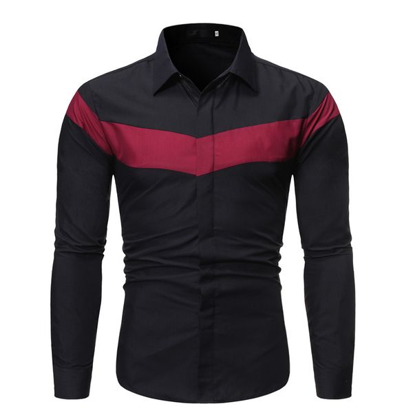 

mens black patchwork business casual dress shirts 2020 brand new slim fit long sleeve shirt men wedding groom tuxedo shirt male, White;black