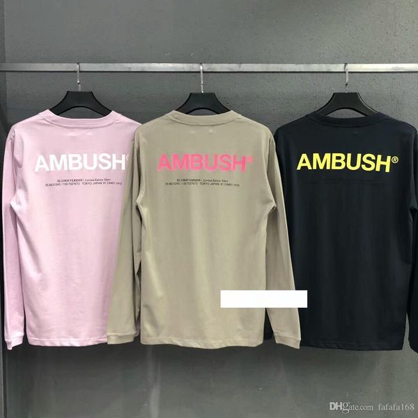 

ambush t-shirt height quality solid t shirts tees hip hop 3m ambush cotton long sleeve t shirt s-xl, White;black