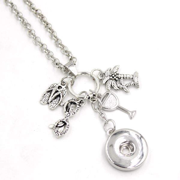 

wholesale diy personalized gift 18mm snap jewelry beach girl necklace palm tree flip flop pendant snap necklace for women girl ladies, Silver