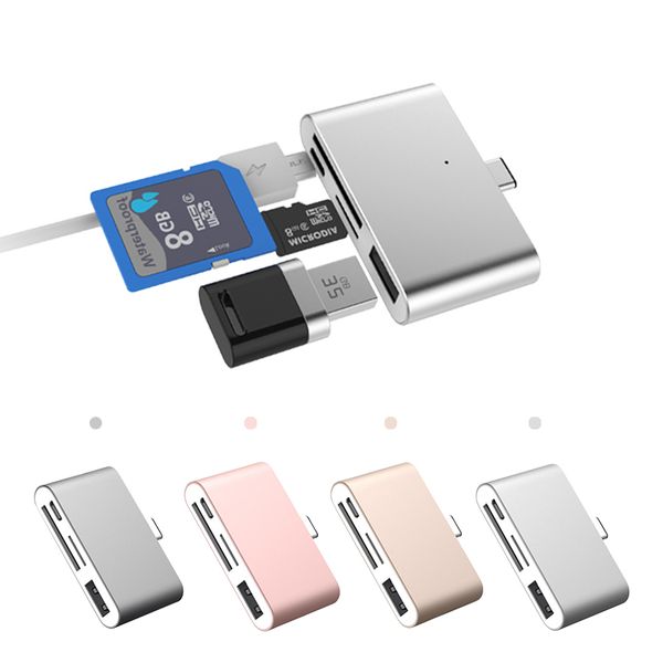 

USB Hubs Type C to USB 4 in 1 Card Reader Adapter OTG SD TF Card to Micro USB 3.1