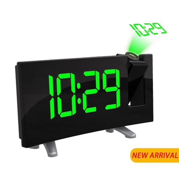 

digital radio alarm clock projection snooze timer temperature led display usb charge cable 120 degree table wall fm radio clock