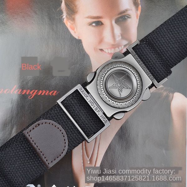 

five-pointed star double buckle thickened buckle all-match work canvas belt black canvas woven belt, Black;brown