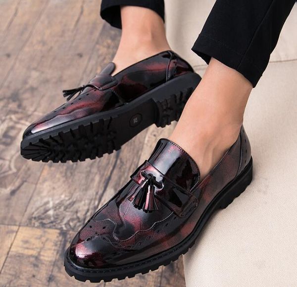 

men loafers patent leather shoes fashion driving shoes italian tassel loafers moccasins men slip on flats shoes for men, Black