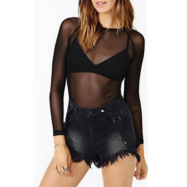 

women shirts women new 2019 spring summer womens long sleeve mesh t shirts transparent club streetwear beach, White