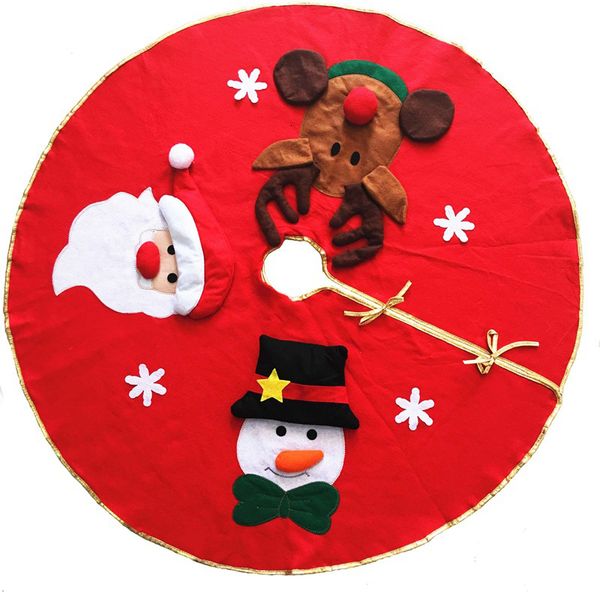 

christmas tree skirt mat non-woven fabric santa claus snowman stereoscopic decoration scene matching red 100cm