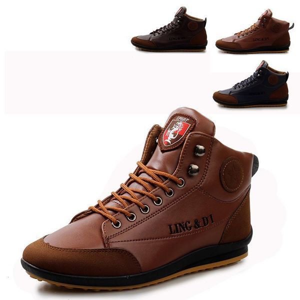 

fashion men high heel shoes casual leather classic lace up ankle boots vintage wear-resisting shoes, Black