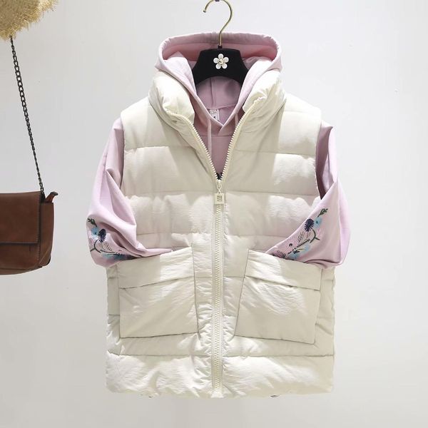 

f6573-korean-style women's wear 2019 autumn & winter new style loose-fit stand collar straight pocket cotton vest coat women's, Blue;black